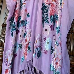 Vintage Burn Out Velvet Beaded and Fringe Shawl